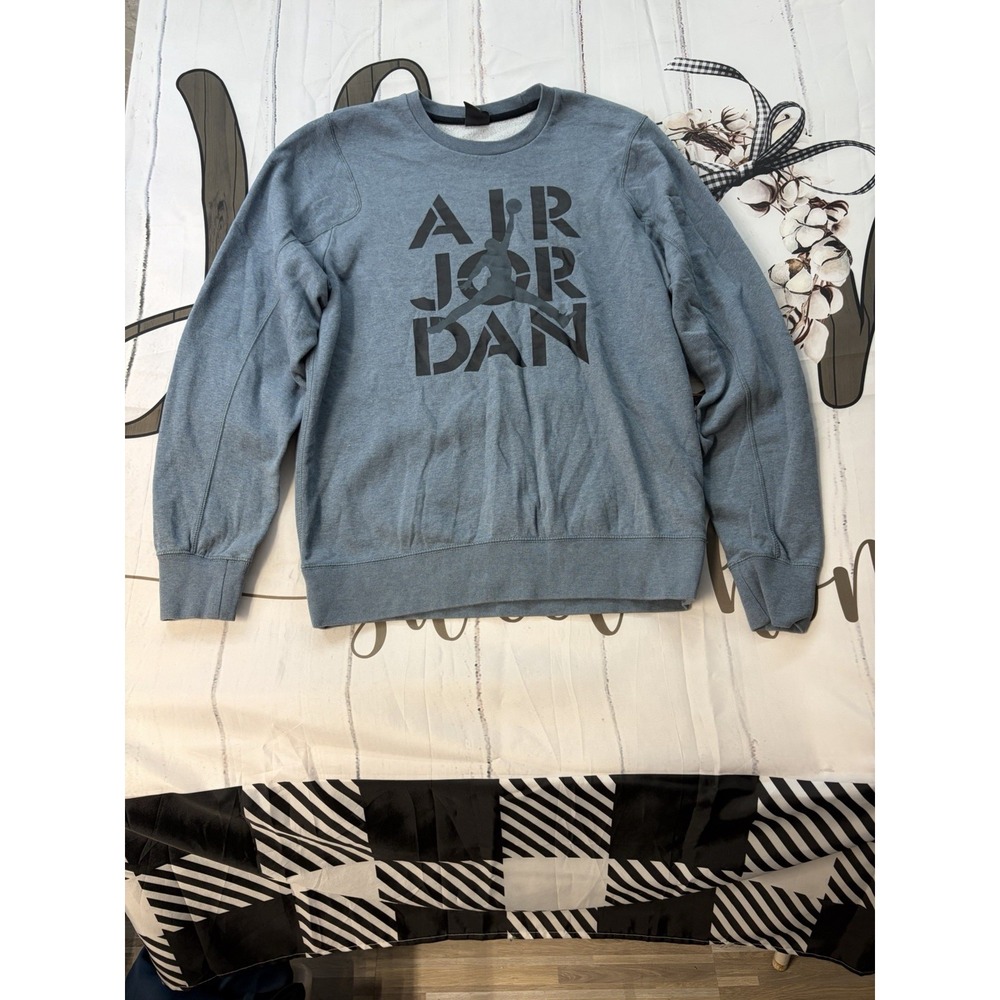 Jordan Jumpman Hybrid Fleece Crewneck Sweatshirt Blue Heather Pullover Mens